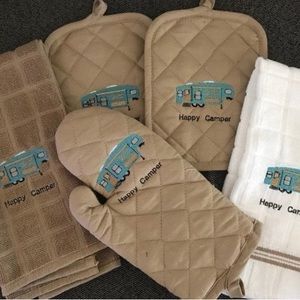 Fifth Wheel Happy Camper Kitchen Set Custom Embroidered NEW 5 Piece!